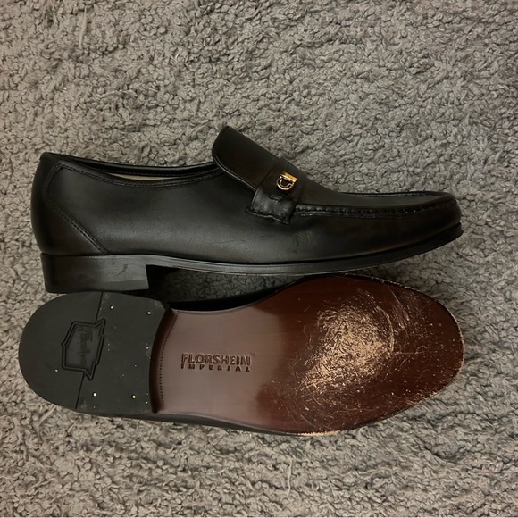 Leather Men's black dress shoes with gold detail